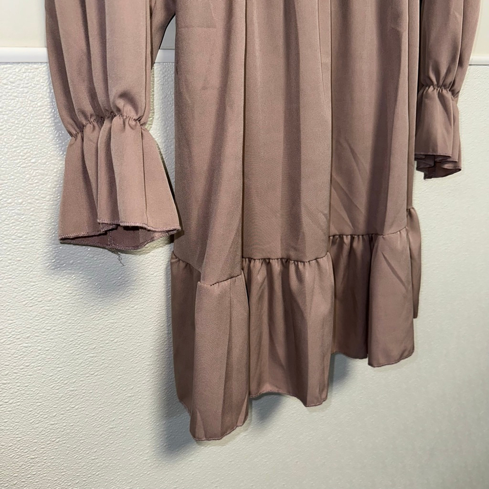 Women's Smocked Square Neck Dress Mauve Size Medium babydoll long sleeve Boho - Picture 3 of 14